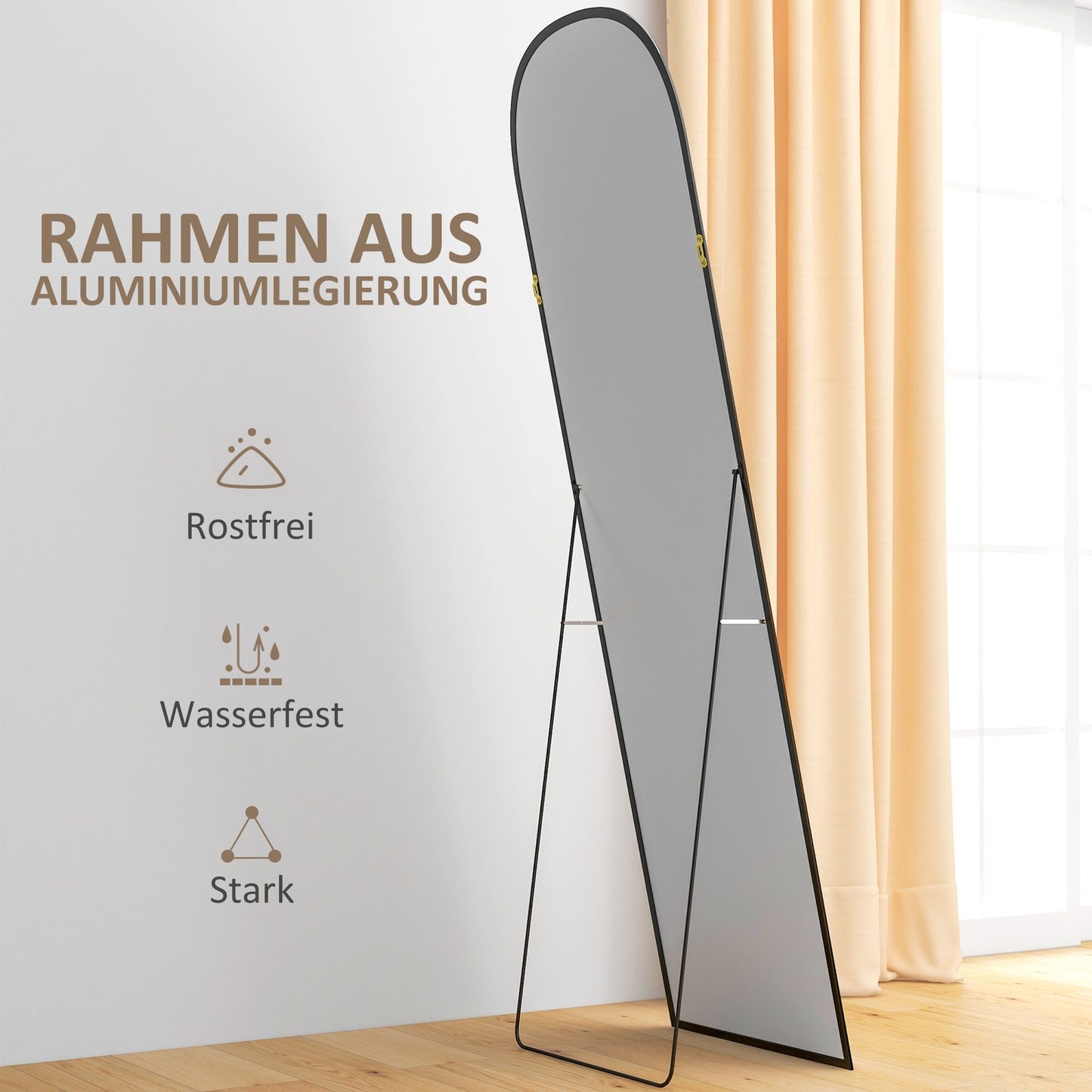 Full-Length Black Mirror, Aluminum Frame, 50x170 cm