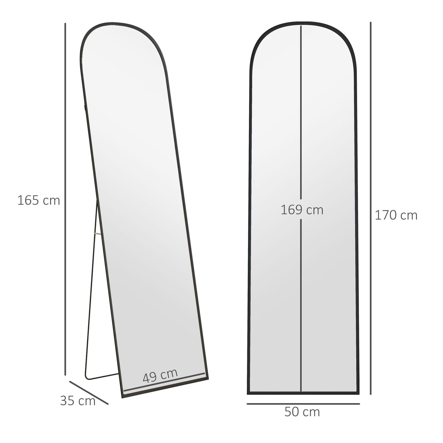 Full-Length Black Mirror, Aluminum Frame, 50x170 cm