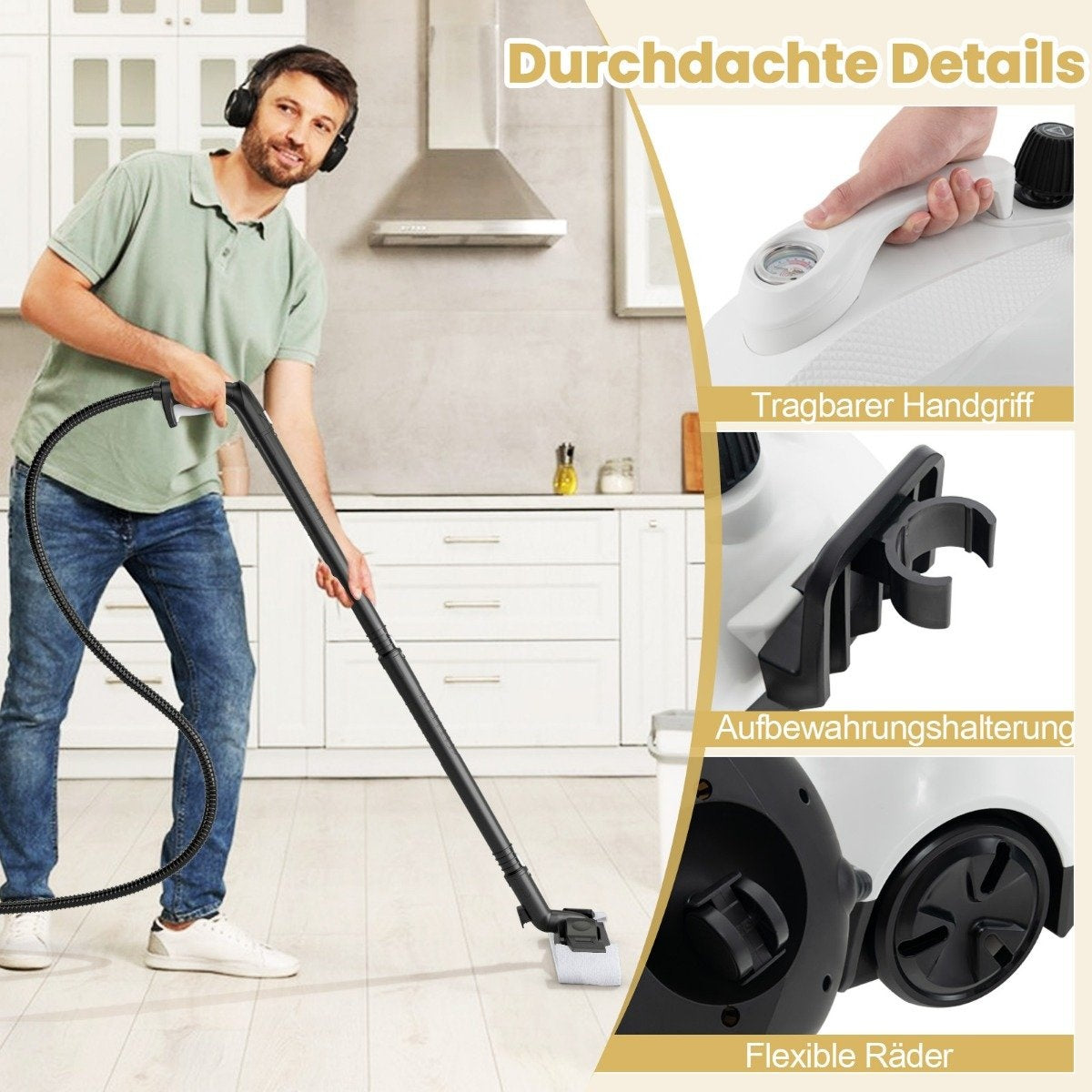 Steam cleaner 2000W Steam pressure: 5 bar Tank: 1.8L Temperature: up to 160℃ White