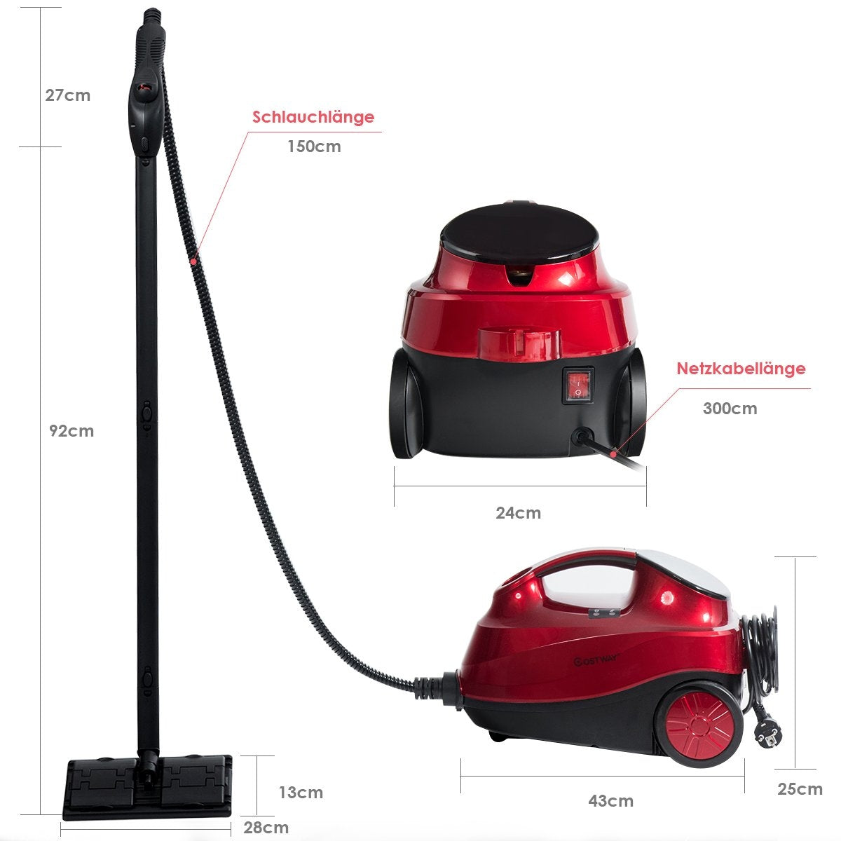 Steam cleaner steam broom 2000W floor steam cleaner with 19 accessories red