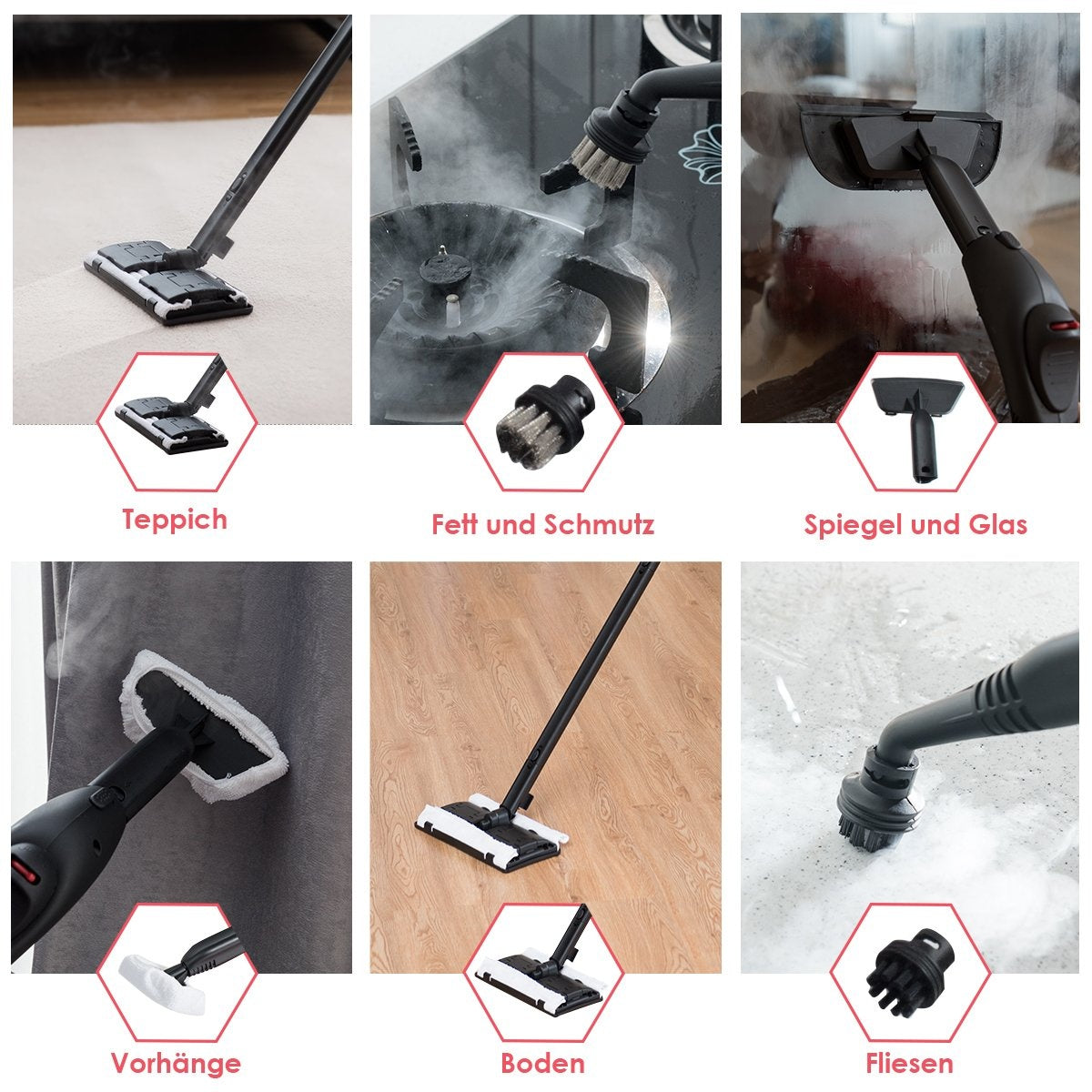 Steam cleaner steam broom 2000W floor steam cleaner with 19 accessories red