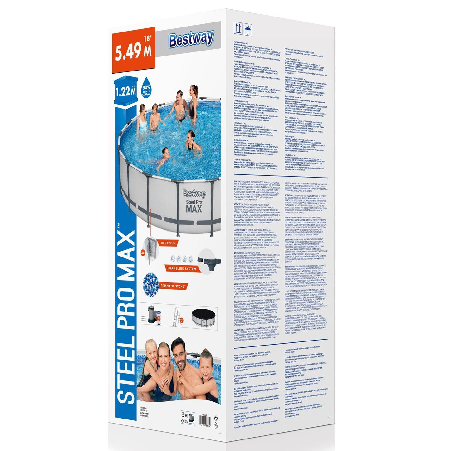 Steel Frame Above Ground Pool, 5.49m x 1.22m, Easy Setup