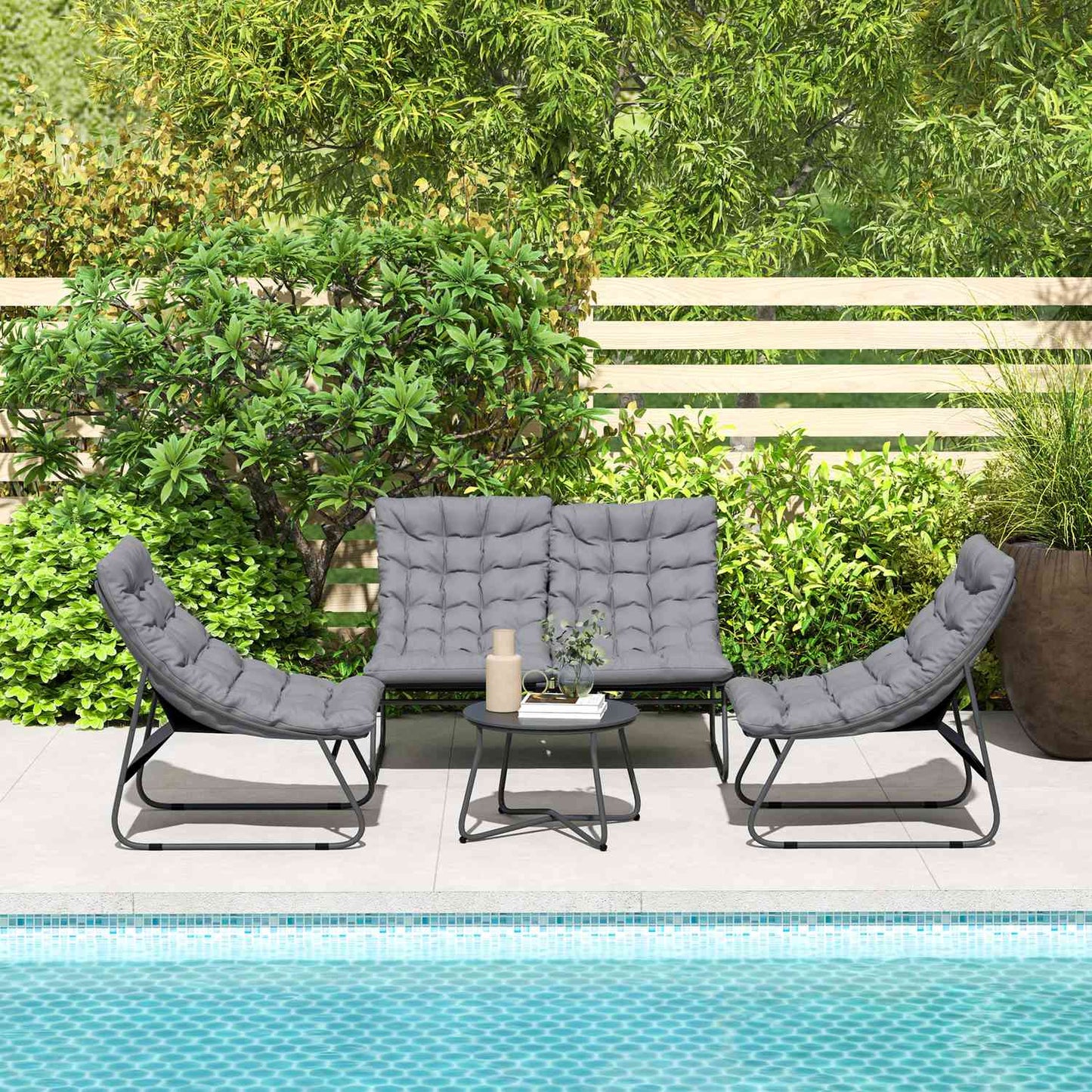 Outdoor Steel Garden Furniture Set of 4, Weather Resistant, Grey