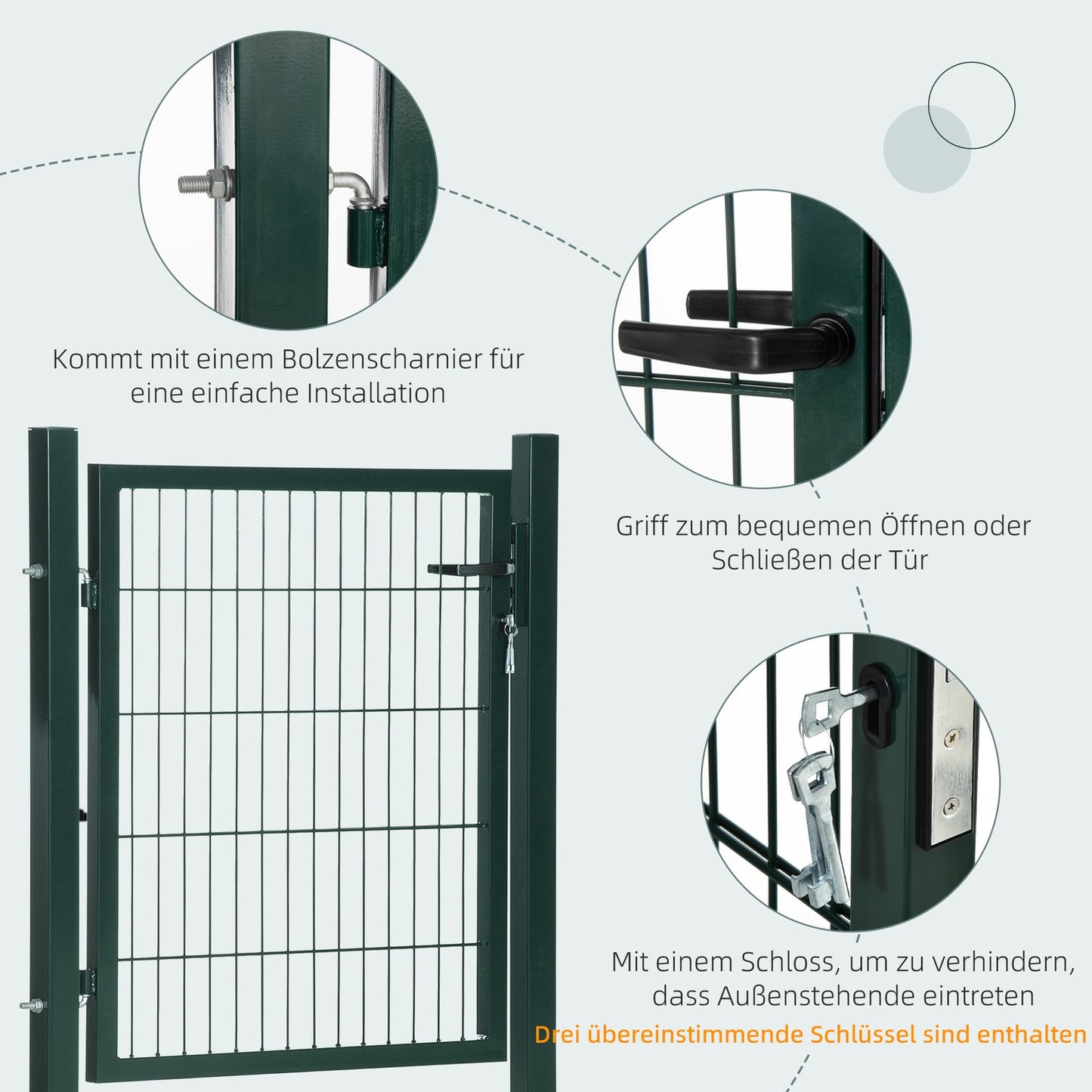 Steel garden gate with handle and lock, 97 x 150 cm, green