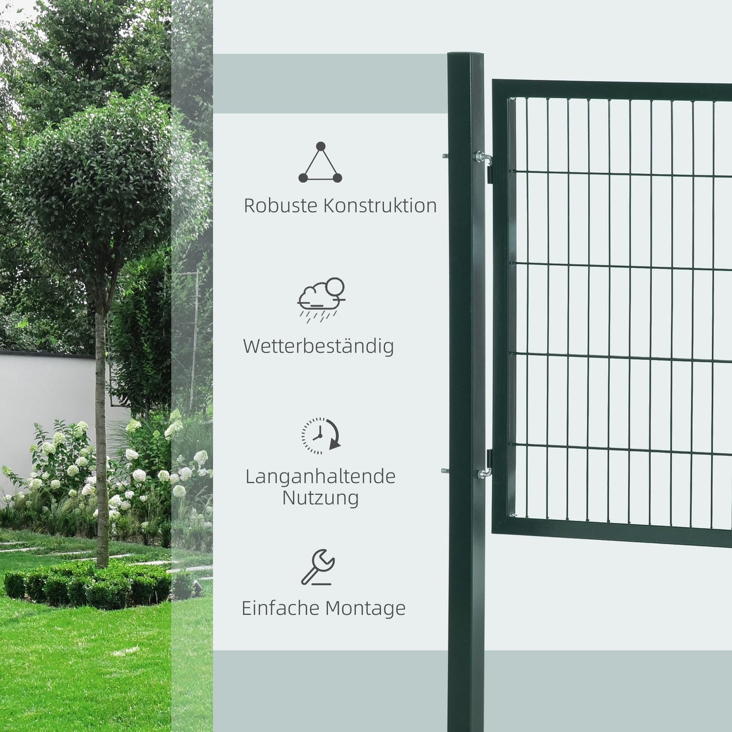 Steel garden gate with handle and lock, 97 x 150 cm, green