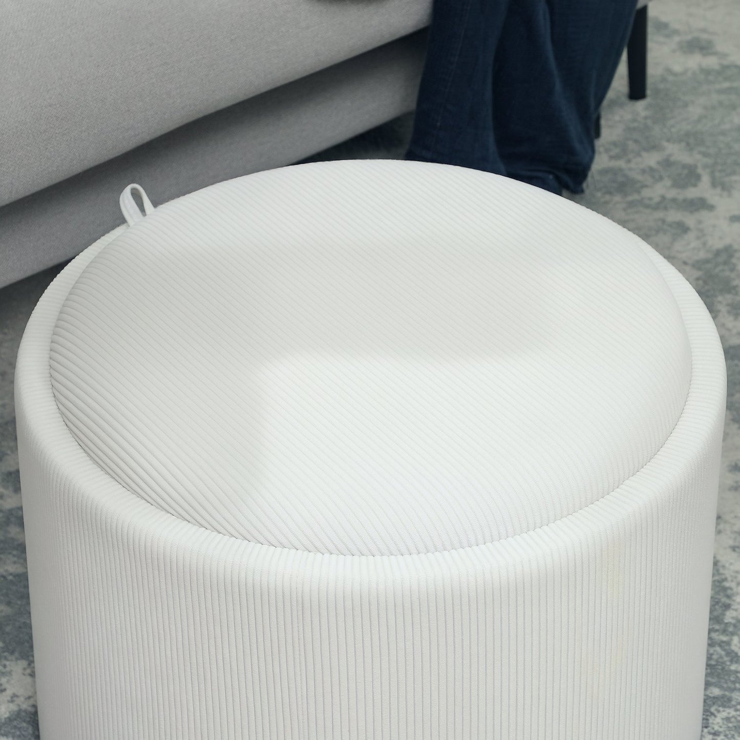 Round upholstered storage stool, Cream white, 56x56x42 cm