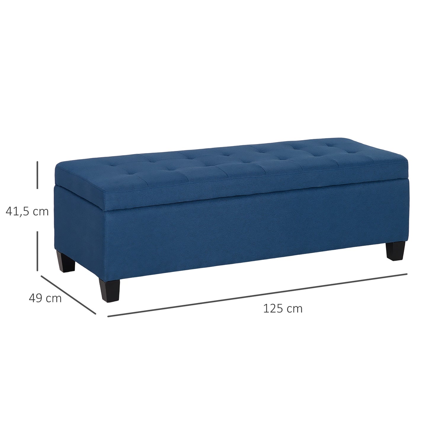 Storage Ottoman Bench with Button Tufting, Blue, 125 cm