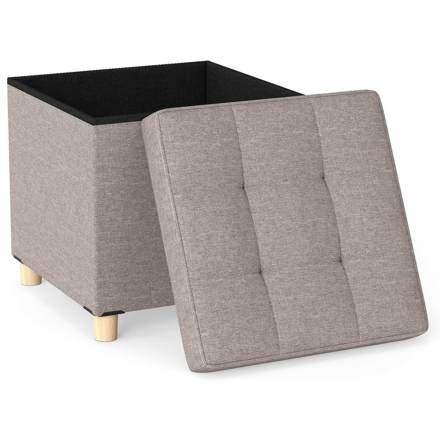 Storage Ottoman with Linen Fabric, 53.5L, Grey, 45x45x45 cm