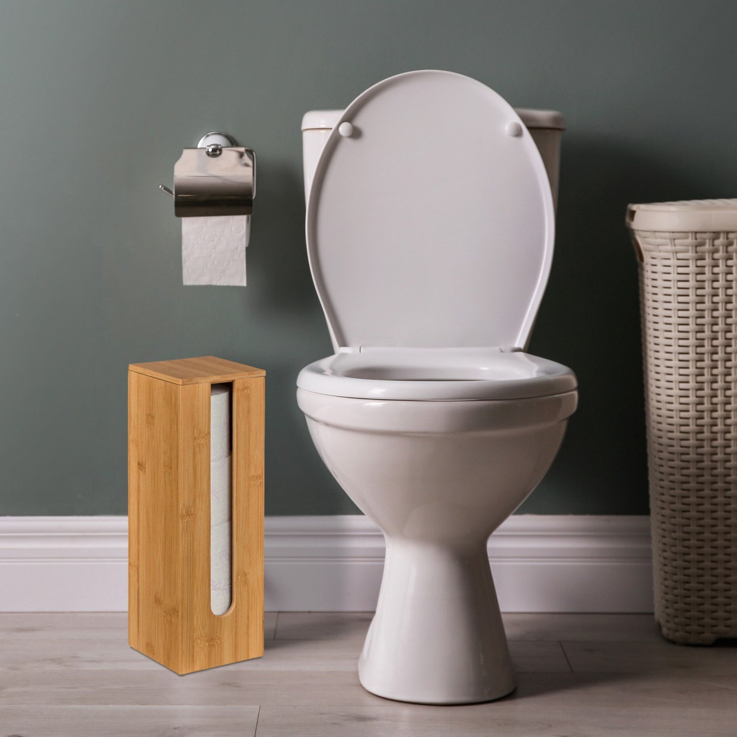 Storage of toilet rolls in bamboo