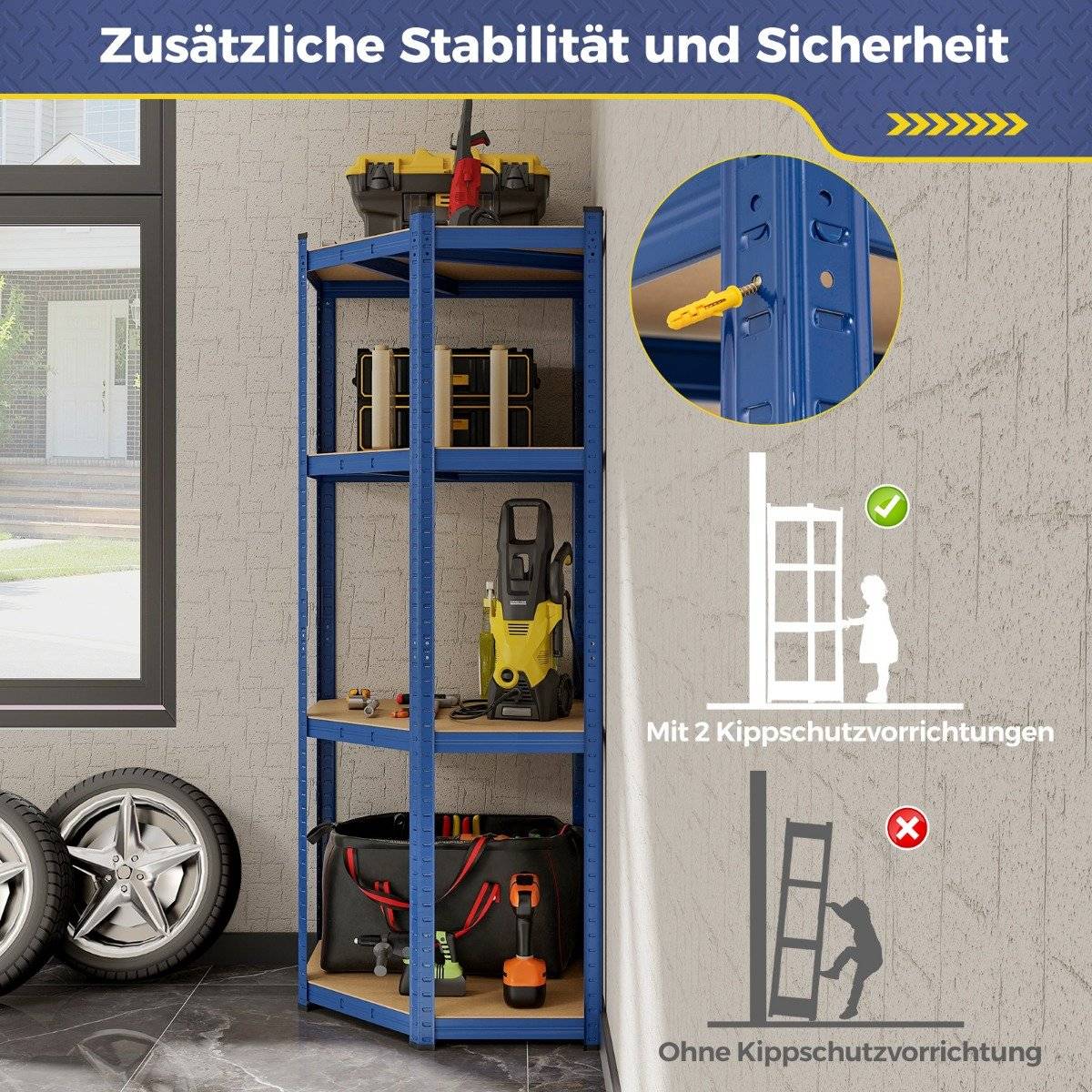 Storage shelf 70 x 70 x 180 cm heavy duty shelf with 4 adjustable shelves blue
