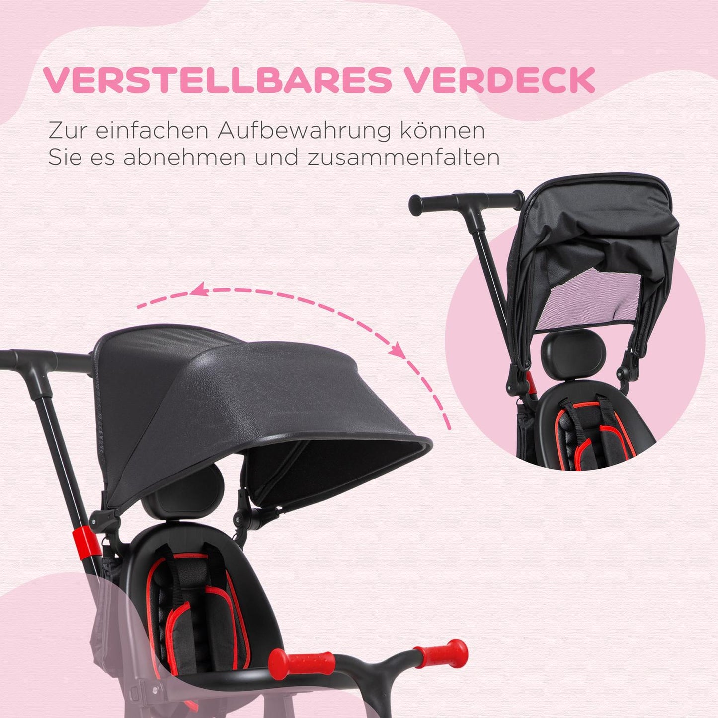 3-in-1 convertible stroller tricycle, adjustable handle