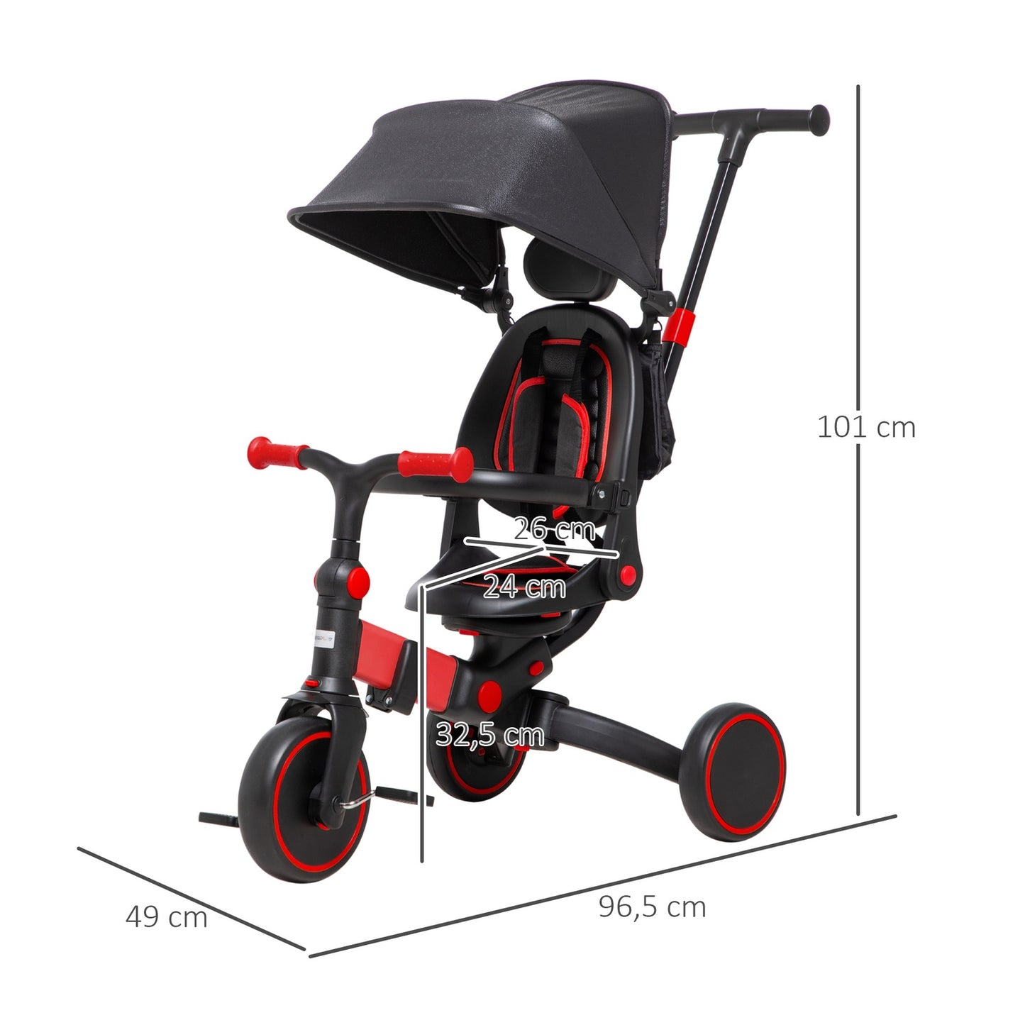 3-in-1 convertible stroller tricycle, adjustable handle