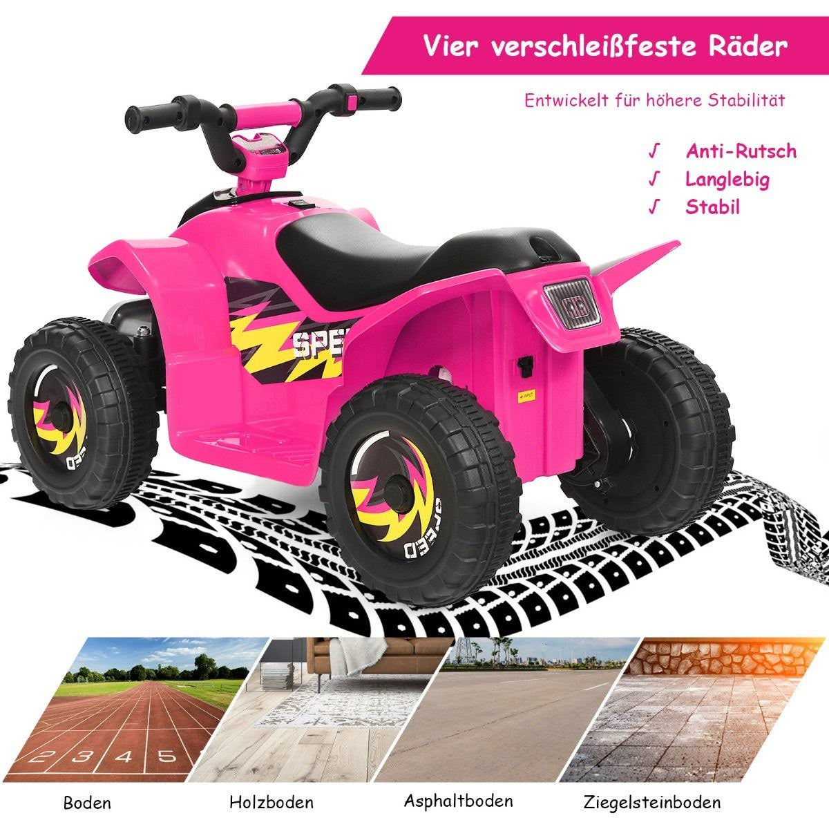 Stroller Mini Electric Quad 6V Battery Operated Quad 2.8-4.6km/h Pink