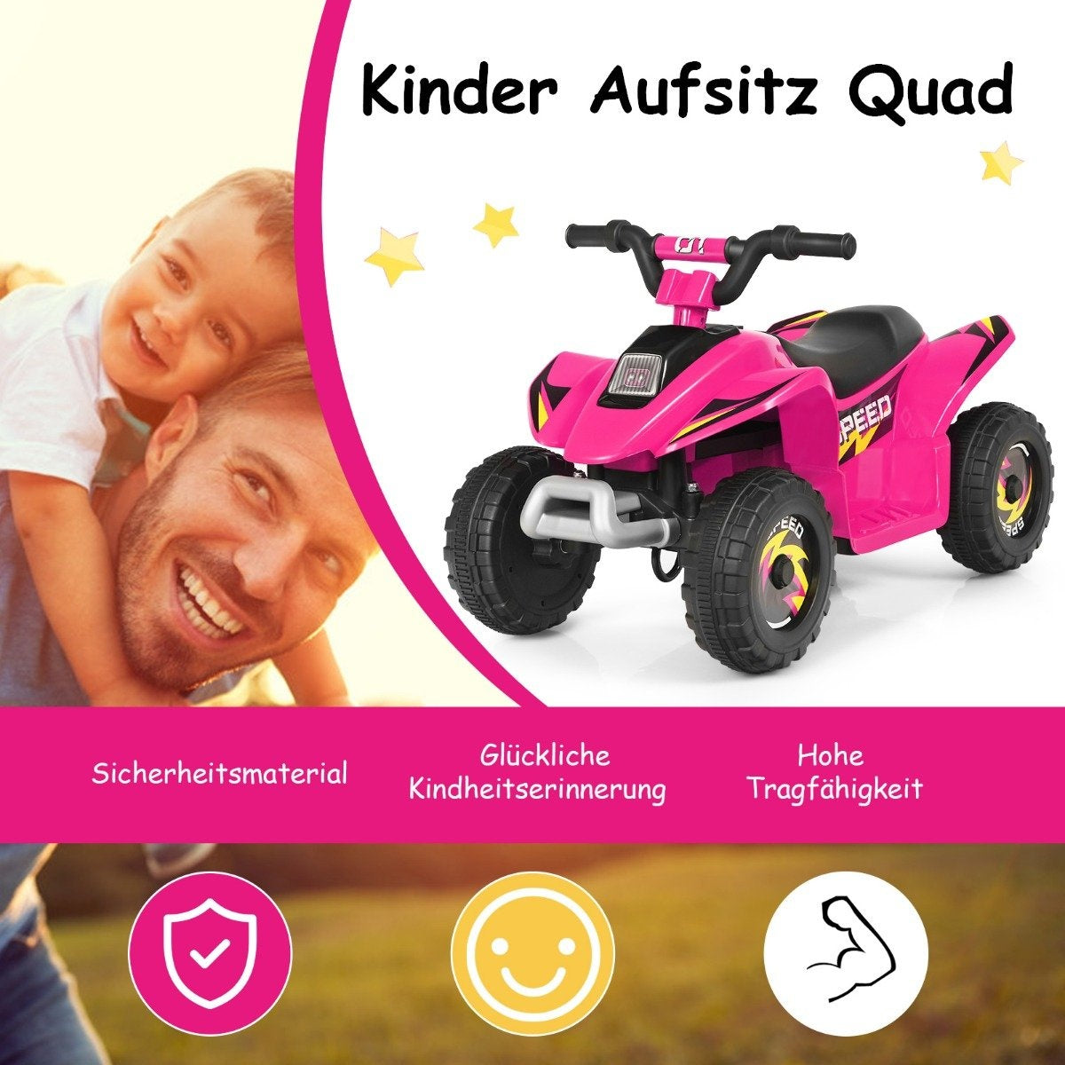 Stroller Mini Electric Quad 6V Battery Operated Quad 2.8-4.6km/h Pink