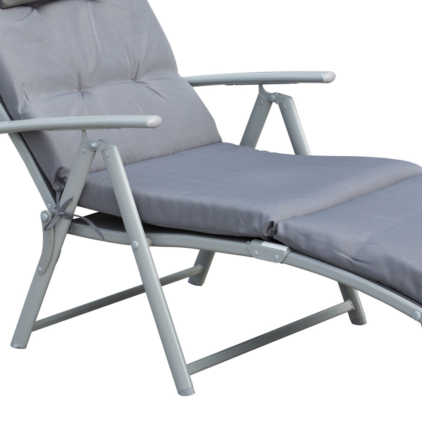 Adjustable gray sun lounger with cushion, folding metal