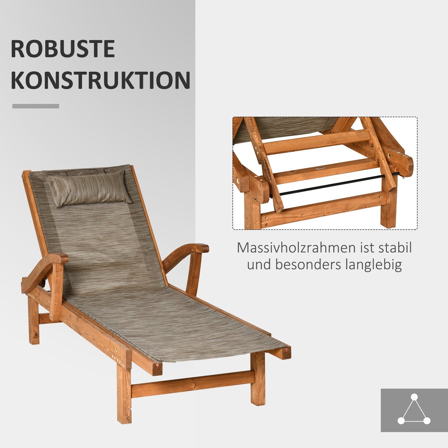 Adjustable brown garden sun lounger, 194 x 70 x 32 cm