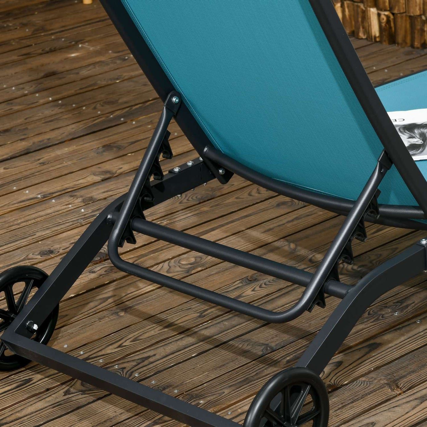 Adjustable sun lounger with wheels - blue, aluminium, 195 cm