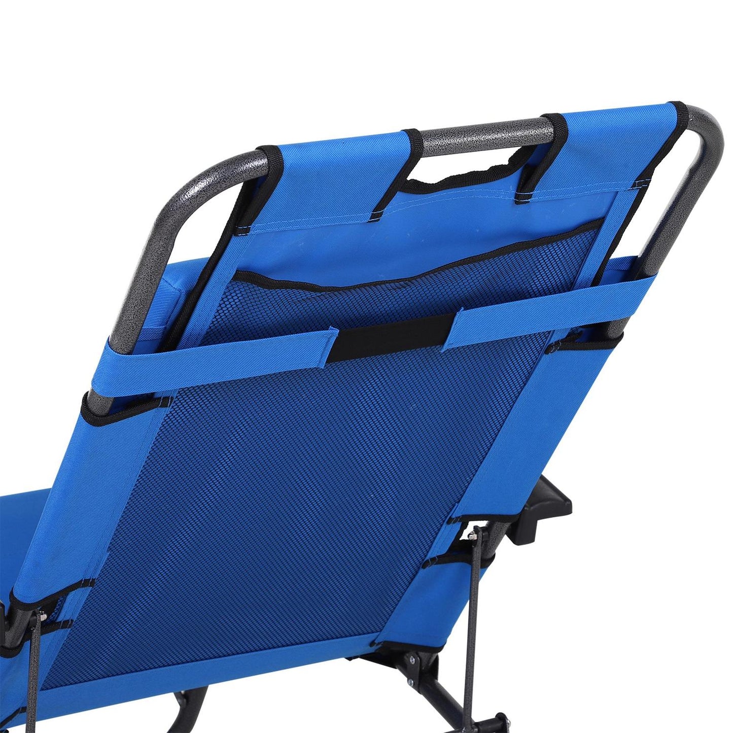 Folding sun lounger in blue metal - 2-tier, Oxford fabric