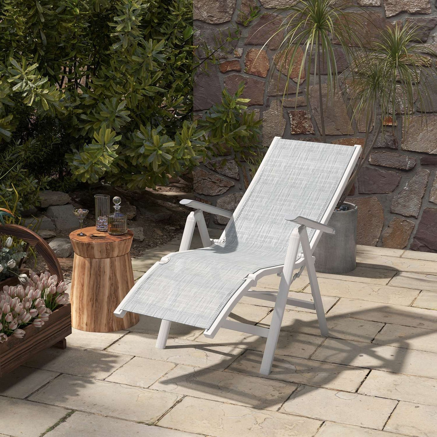 Folding sun lounger - adjustable garden chair, dark grey