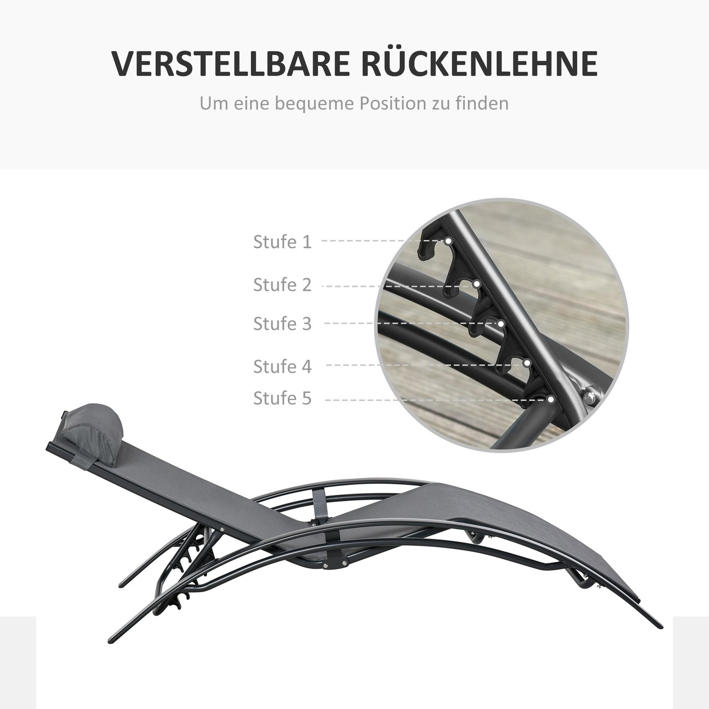 Adjustable sun lounger in aluminium, gray - 171x64x82 Cm