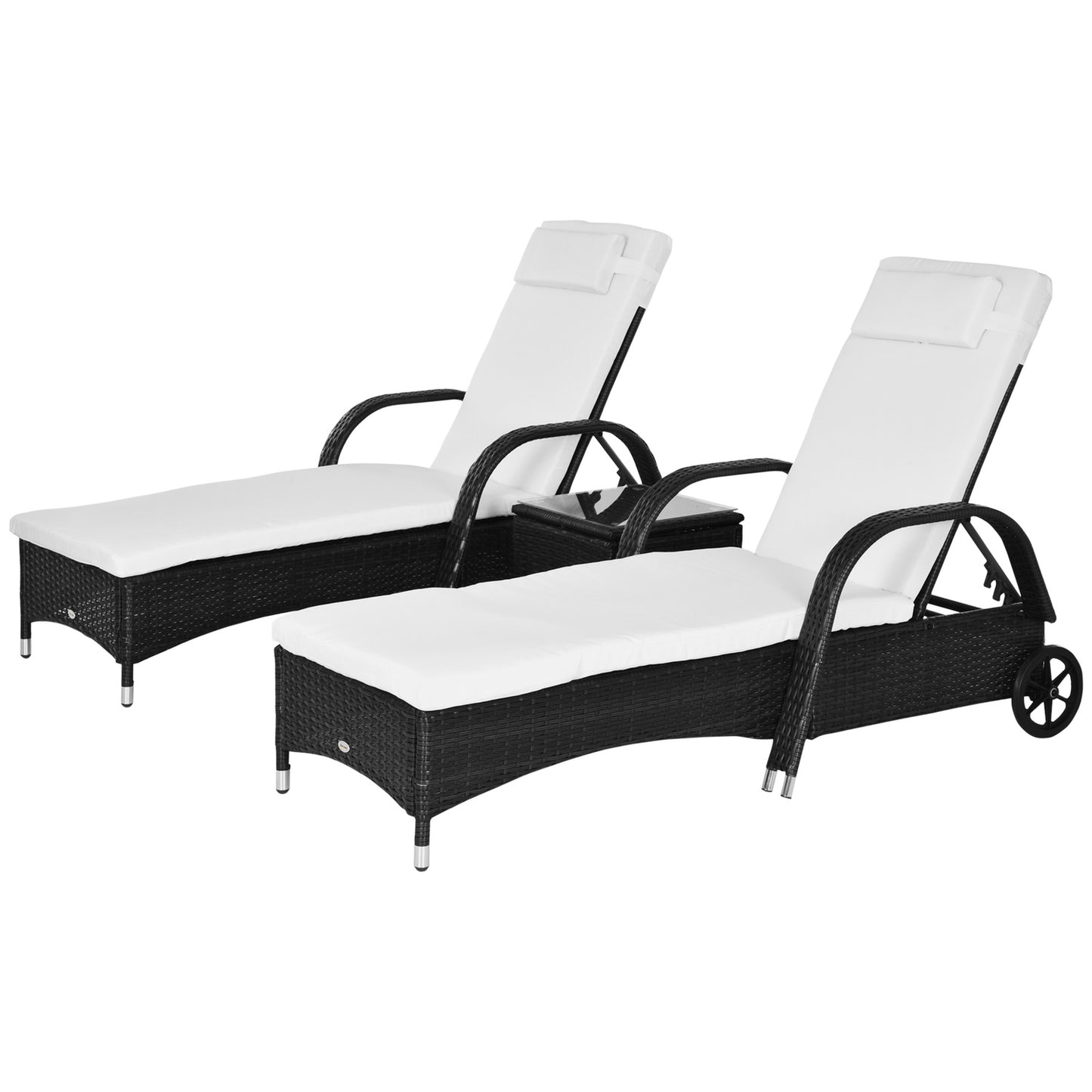 Sun lounger set of 3 - Poly rattan, black & cream garden furniture