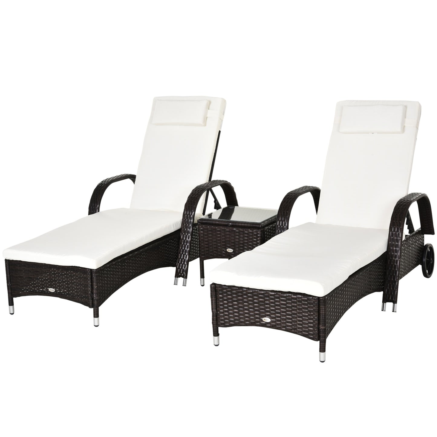 Sun lounger & table set in poly rattan, brown/creamy white