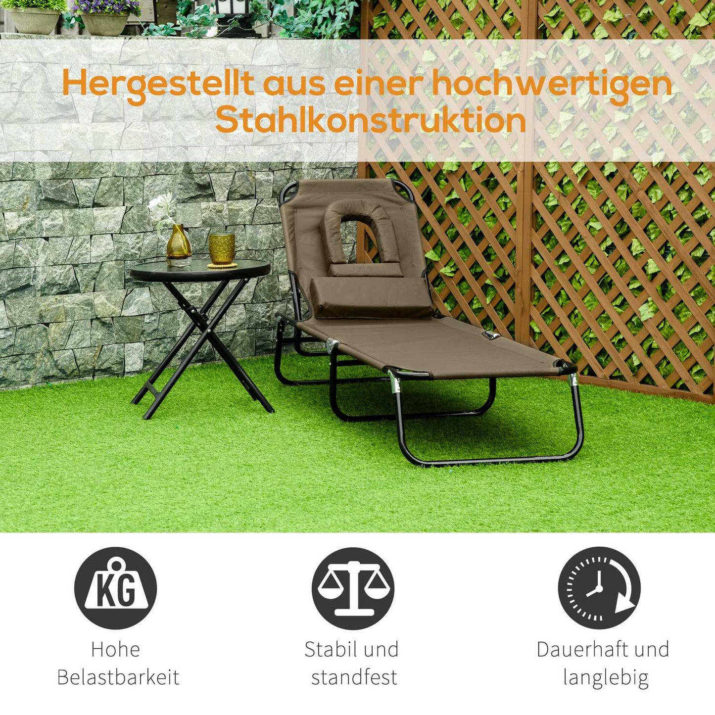 Sun lounger with reading window and face opening, brown