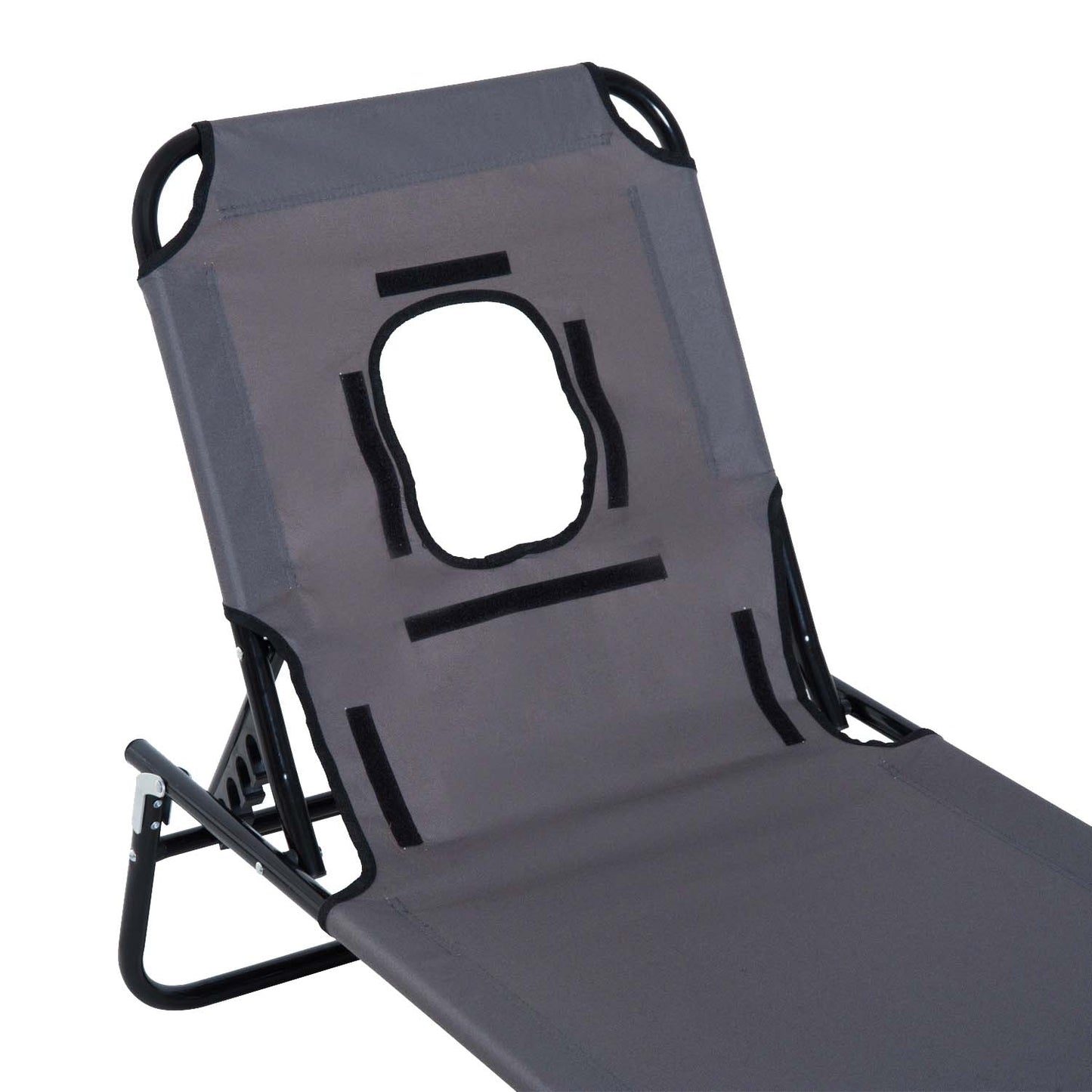 Sun lounger with face opening, grey, garden relaxation