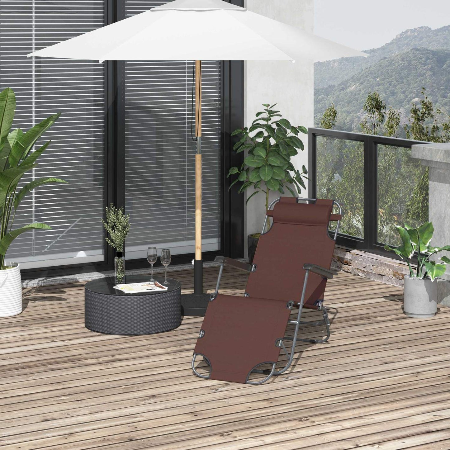 Folding sun lounger with cushion, metal & Oxford fabric
