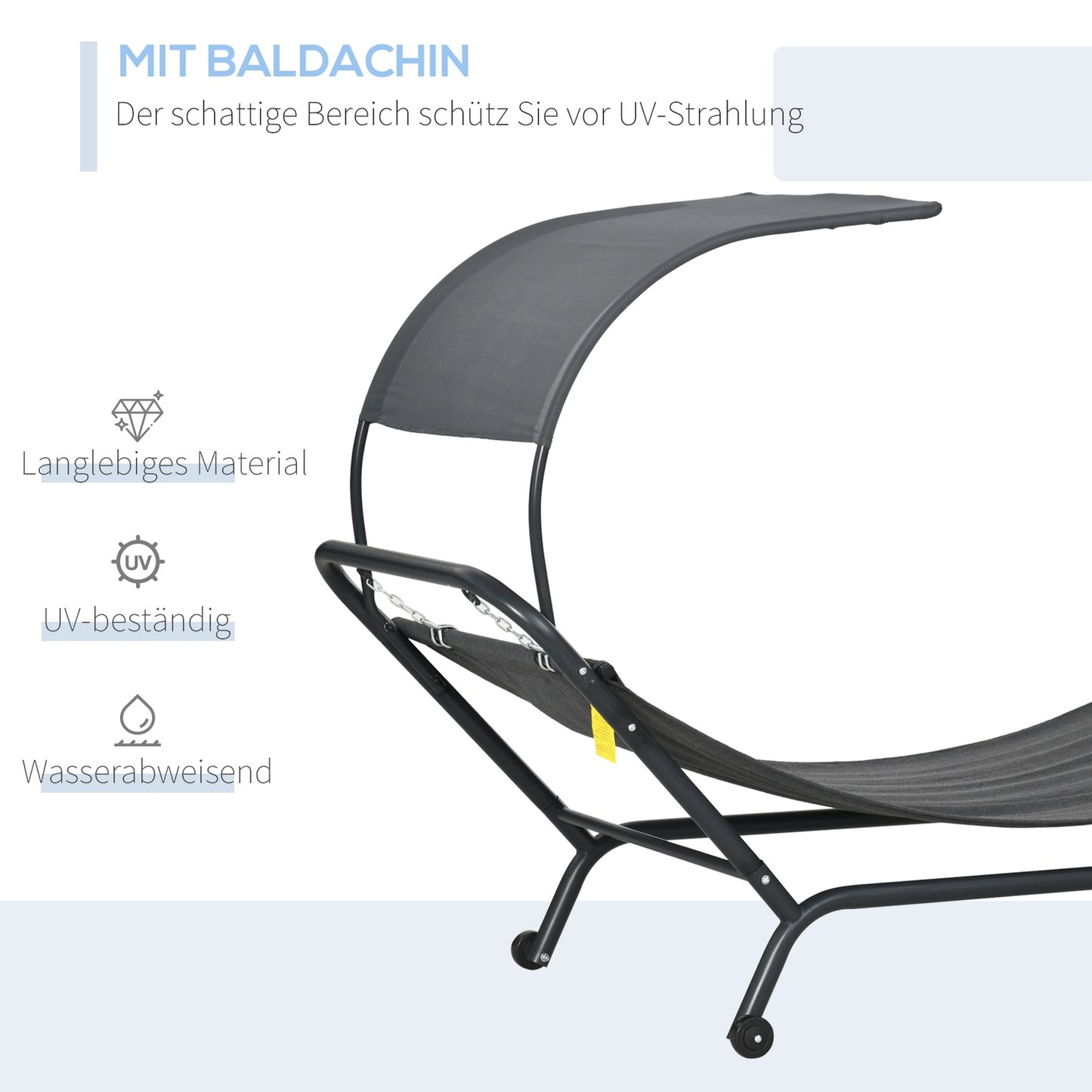 Sun lounger with cover, cushion, 240x92x148cm, dark grey