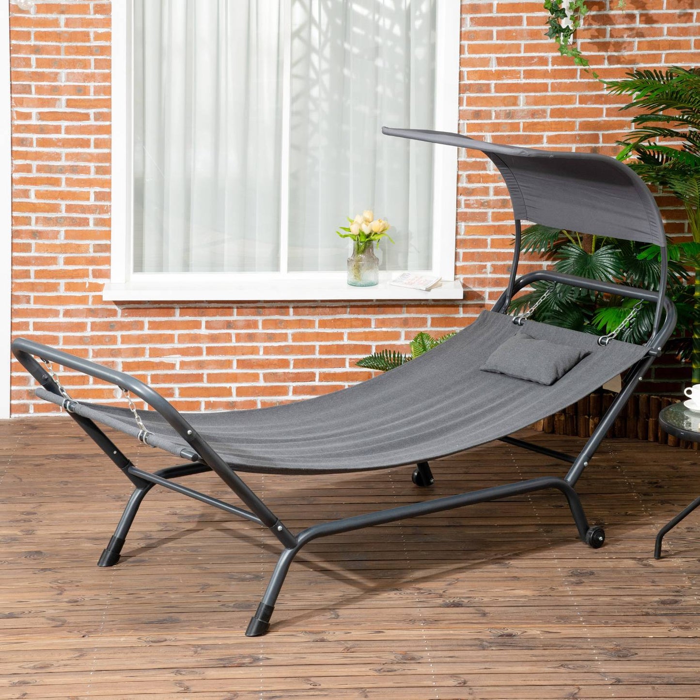 Sun lounger with cover, cushion, 240x92x148cm, dark grey