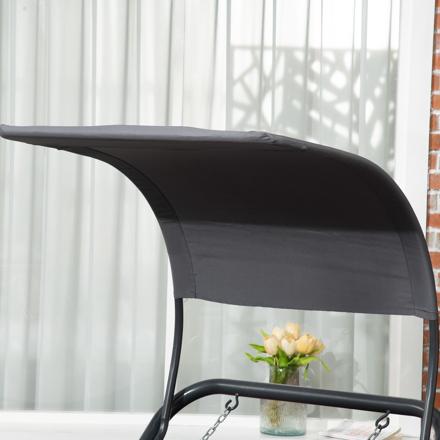 Sun lounger with cover, cushion, 240x92x148cm, dark grey