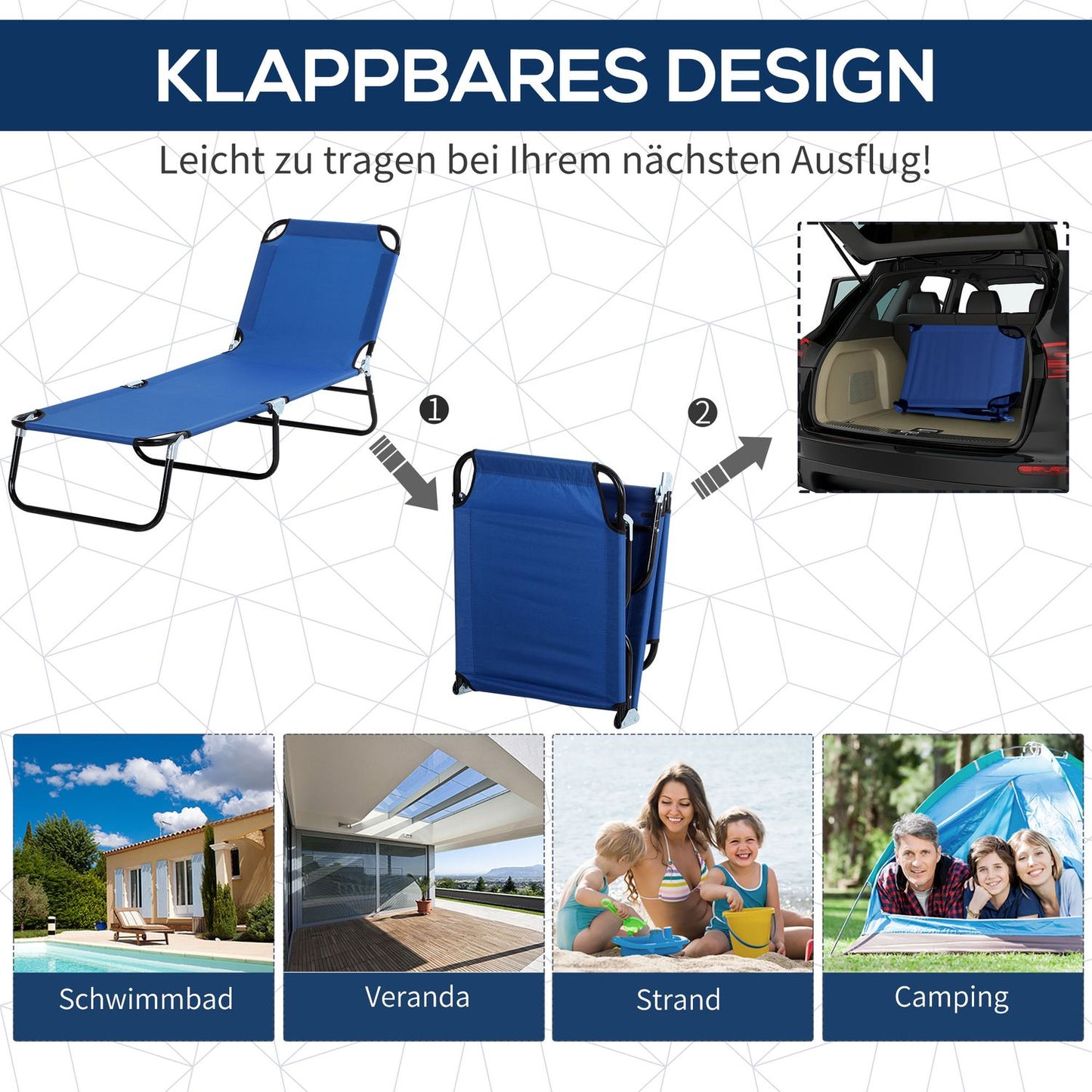 Adjustable folding sun lounger with canopy - Oxford fabric