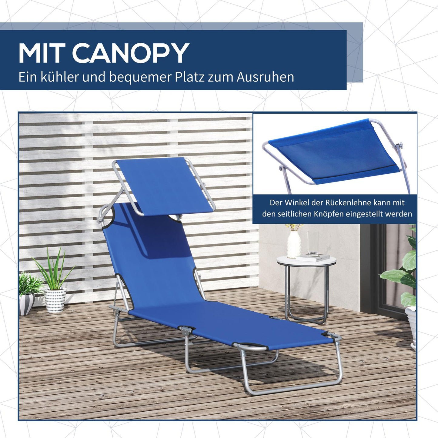 Adjustable folding sun lounger with canopy - Oxford fabric