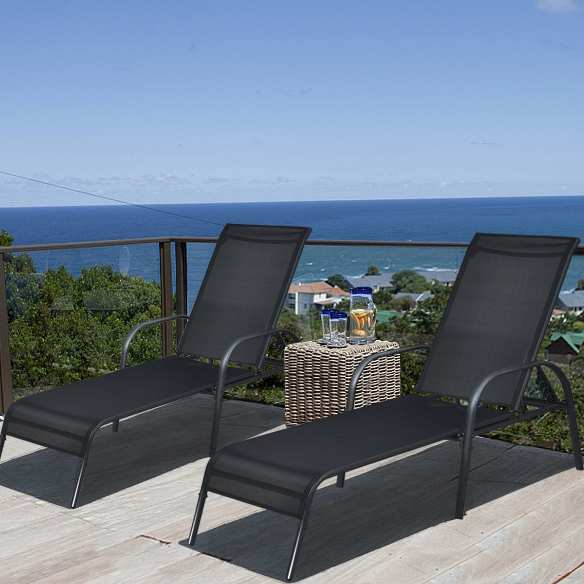 Sun lounger deck chair garden lounger with 5 adjustable backrest positions black
