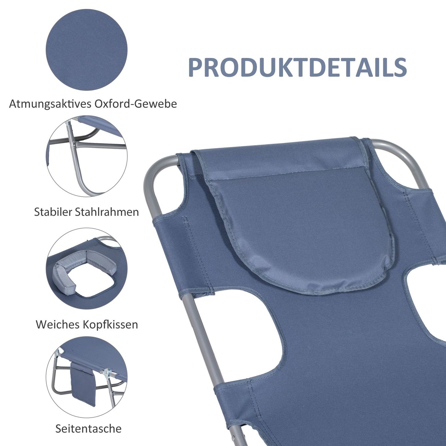 Folding sun lounger with reading window, adjustable and weatherproof