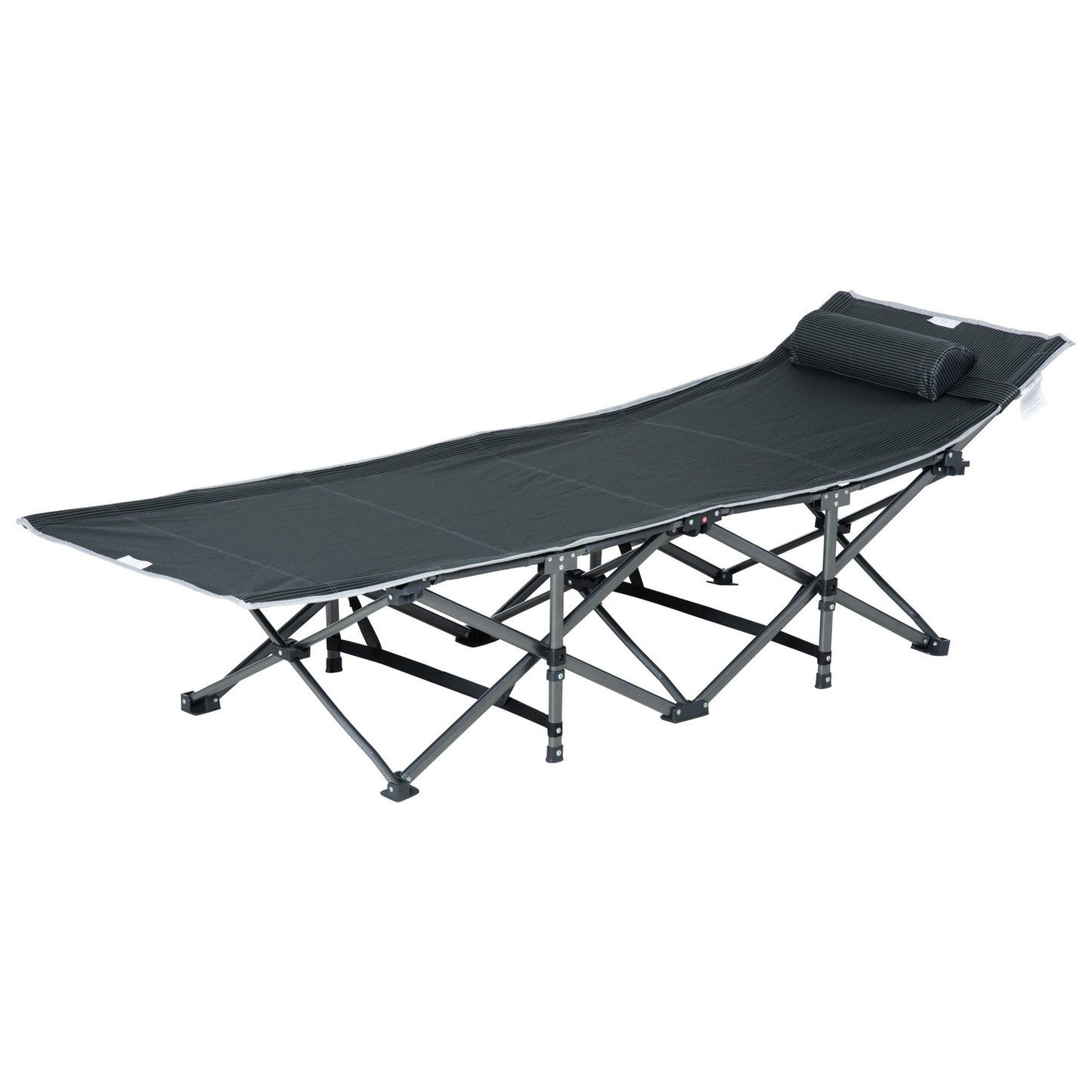 Gray folding sun lounger with cushion and side pocket