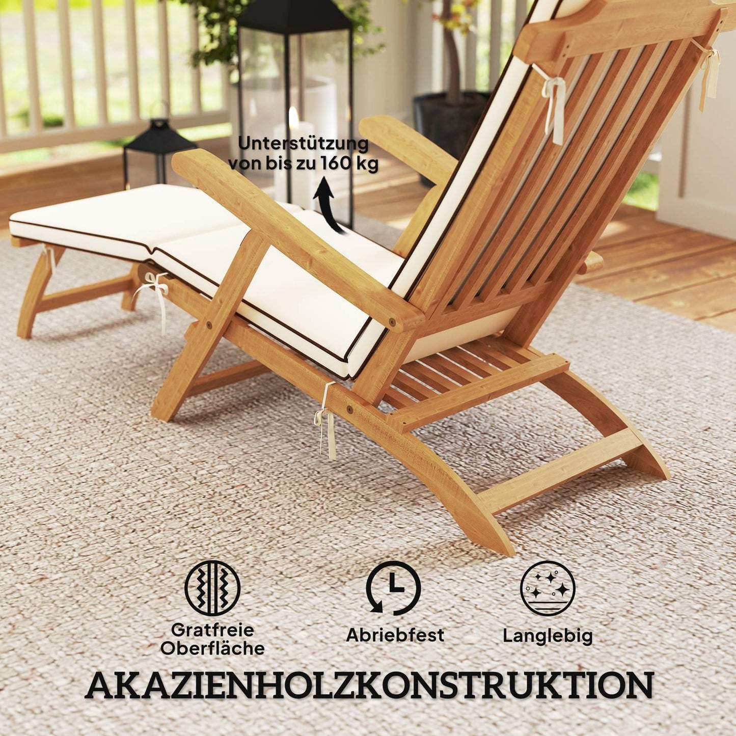 Wooden Folding Garden Lounger with Footrest, Teak