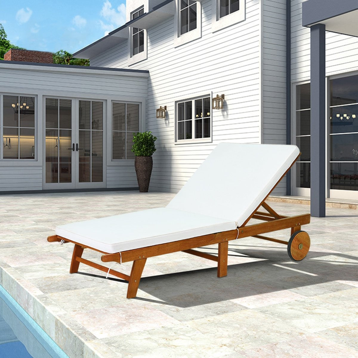Sun lounger wooden garden lounger with adjustable backrest with wheels and cushions beach lounger for the garden