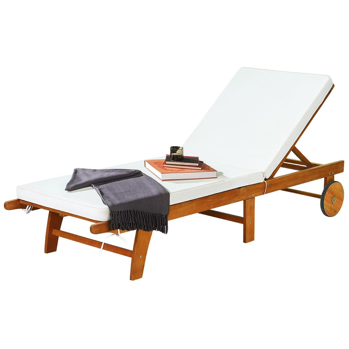 Sun lounger wooden garden lounger with adjustable backrest with wheels and cushions beach lounger for the garden