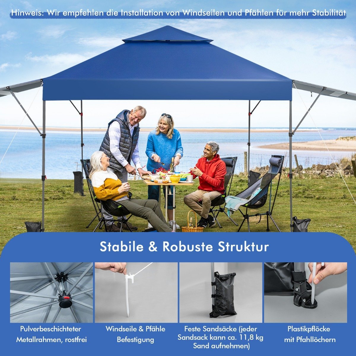 Sun protection tent pop-up canopy tent 300 x 537 x 270-290 cm blue