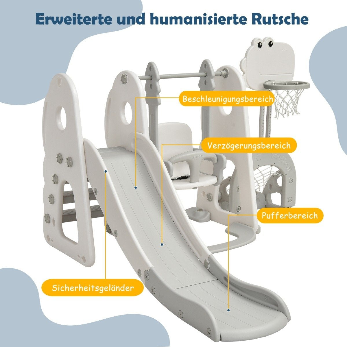 Swing frame slide and swing set for toddlers 172 x 182 x 108-120 cm white