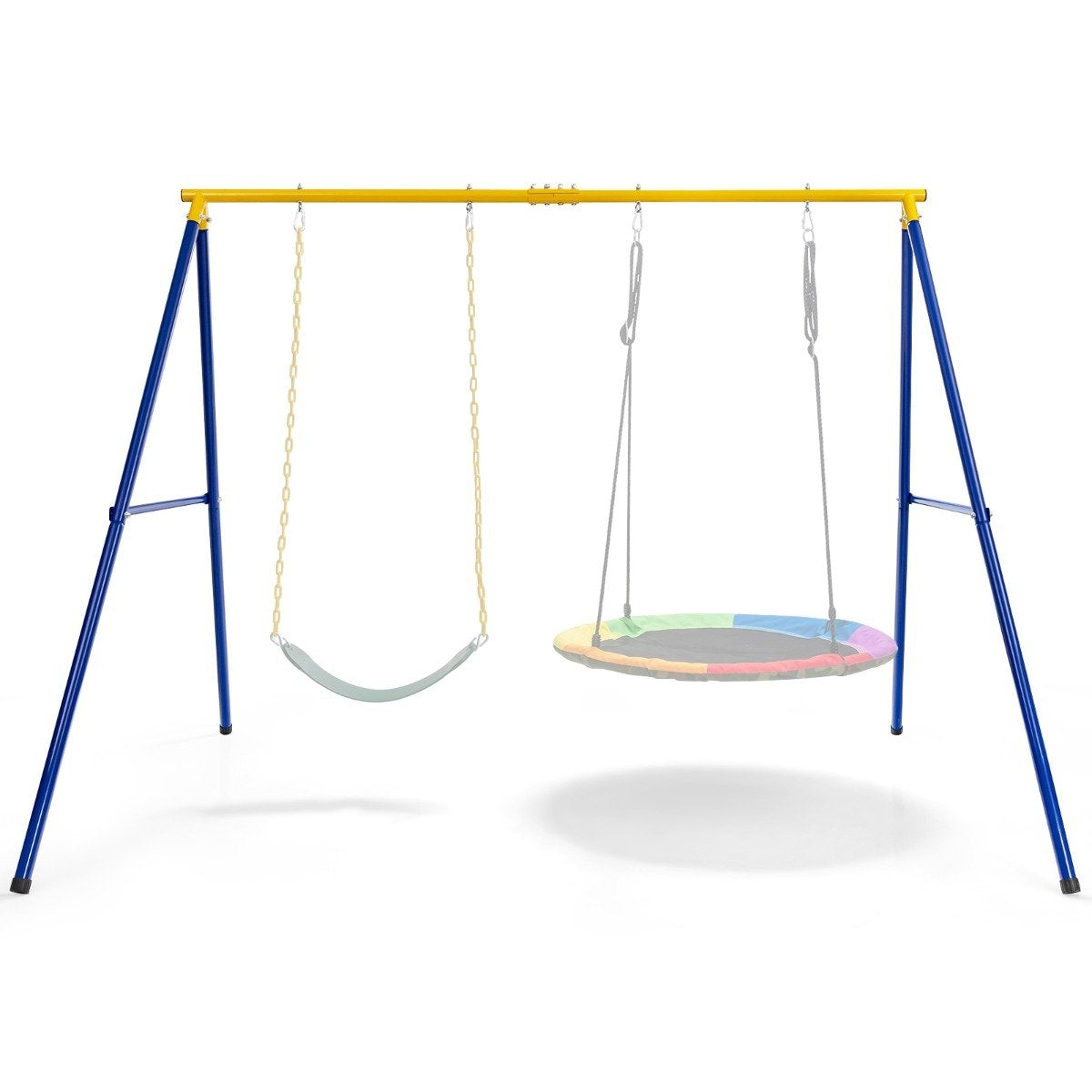 Swing frame with A-frame double swing metal frame 249 x 185 x 181.5 cm blue + yellow