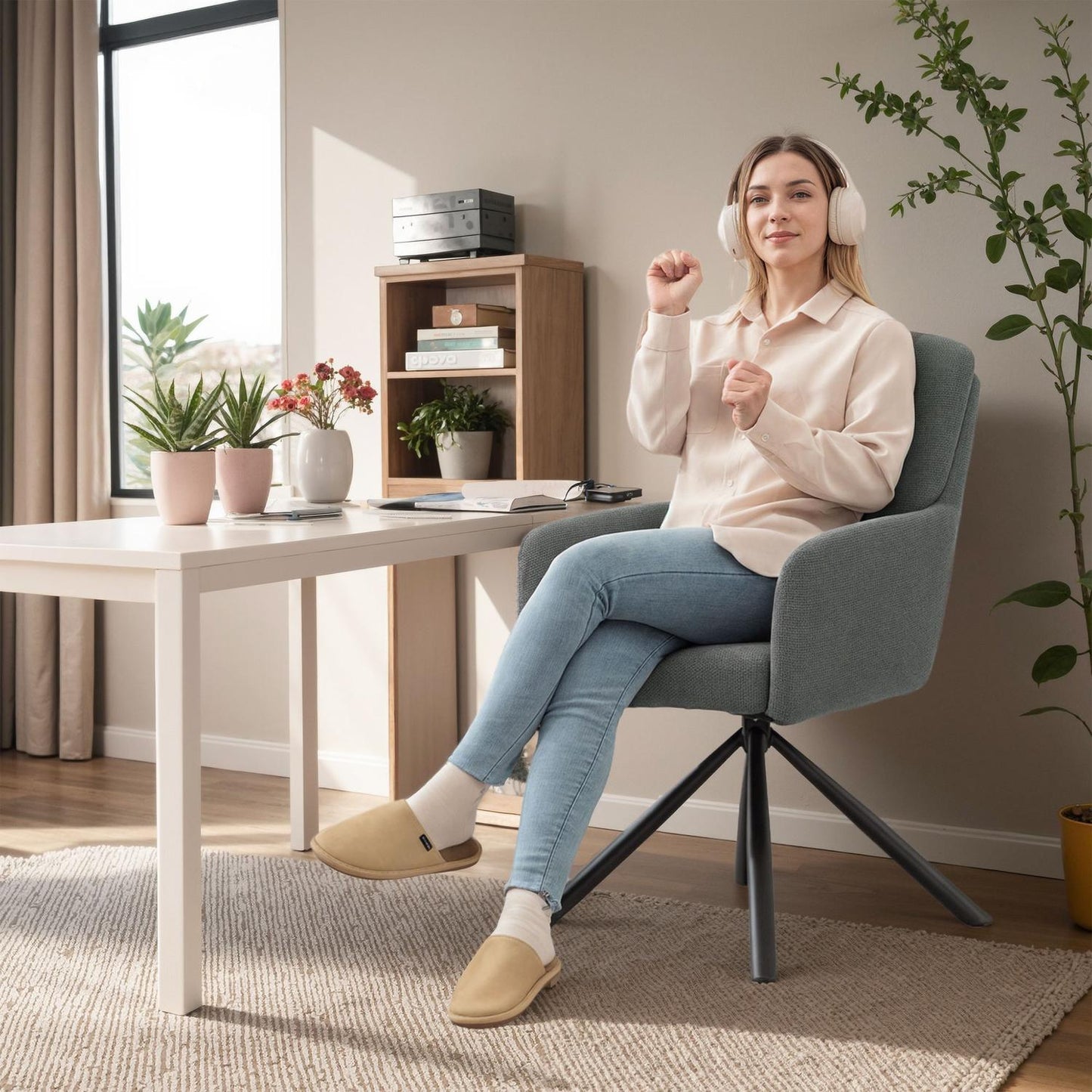 Swivel Dining Chair, Grey, Padded Seat & Armrests