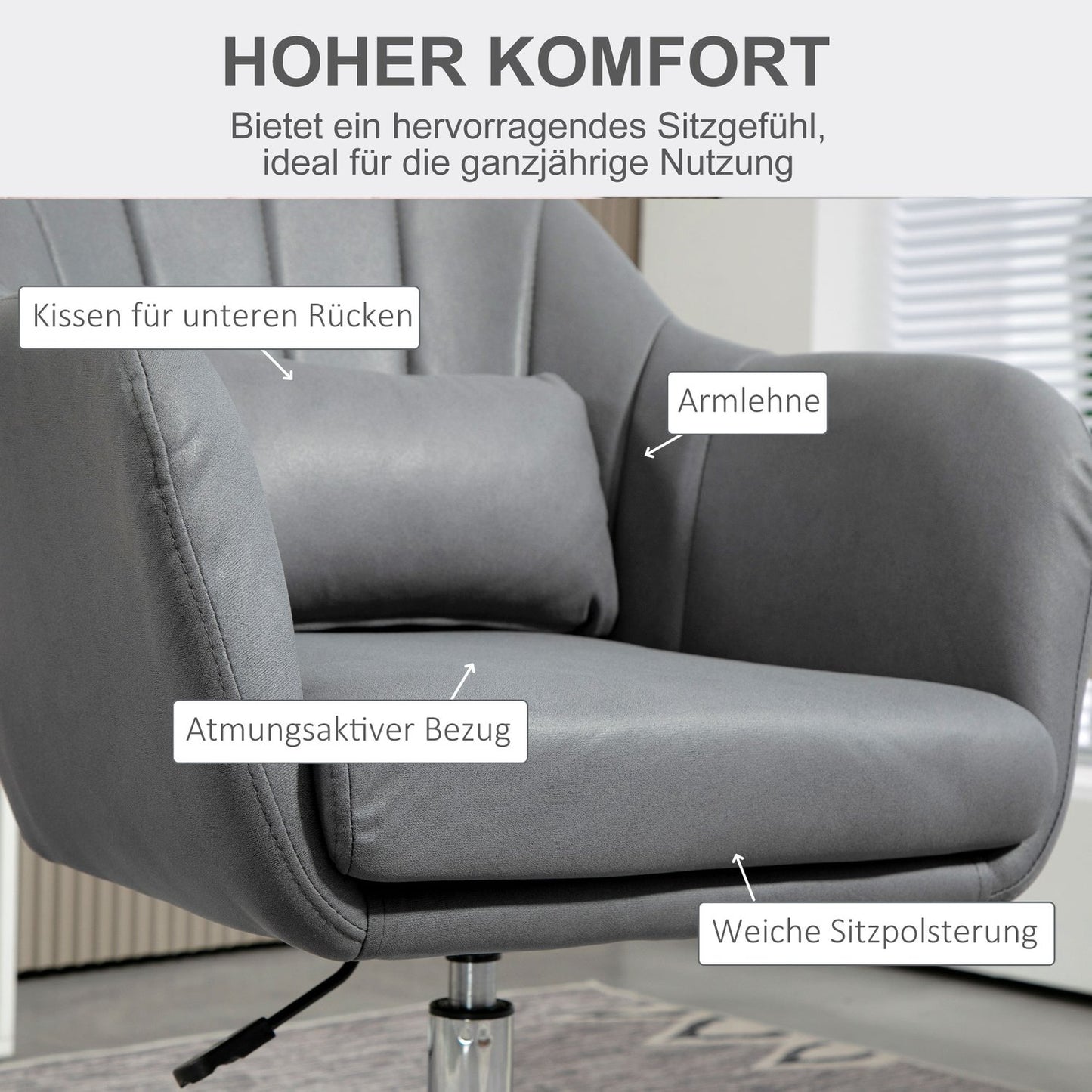 Adjustable Swivel Office Chair, Dark Grey, 60 x 60 x 79-91 cm