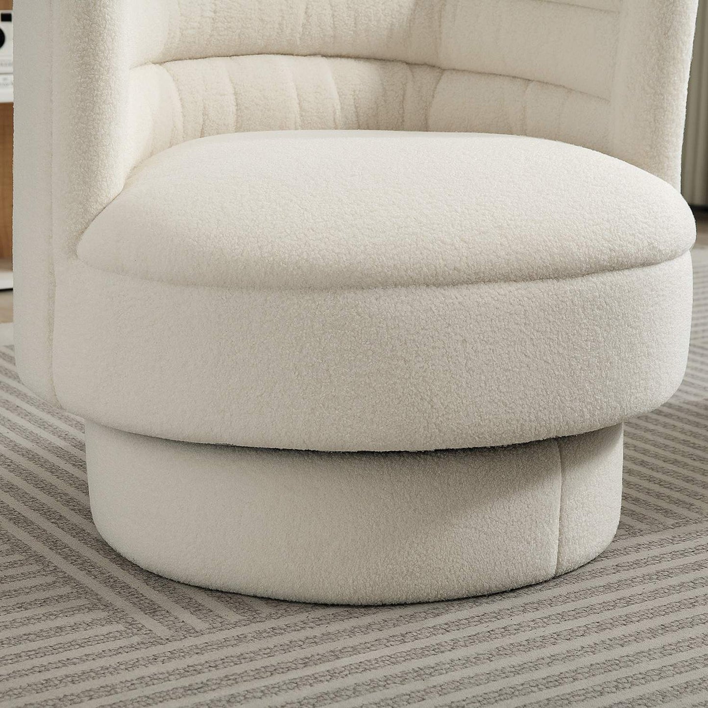 Swivel upholstered armchair, modern lounge chair with rubberwood frame, for living room, bedroom, cream white