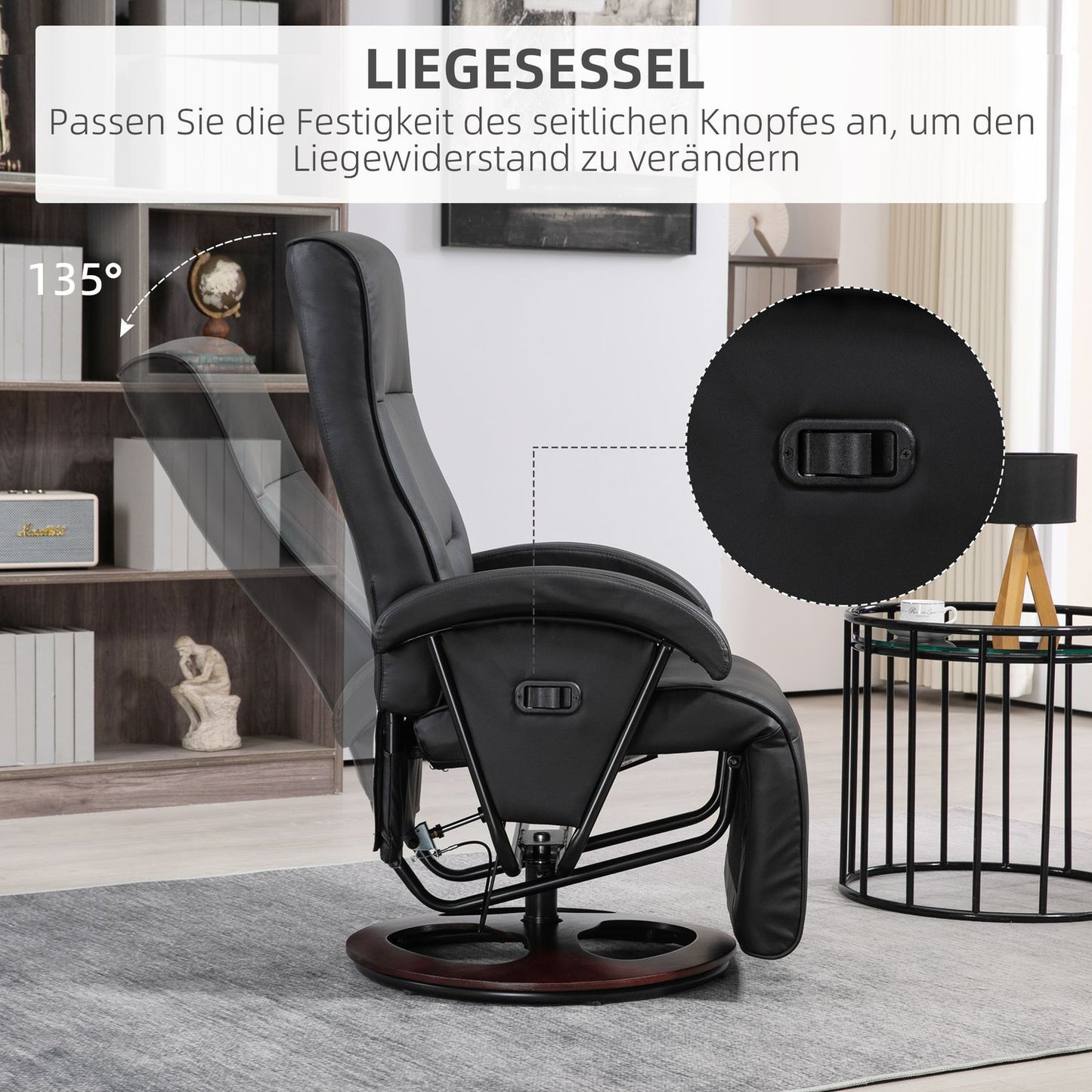 Swivel Chair, Faux Leather, Reclining, Black