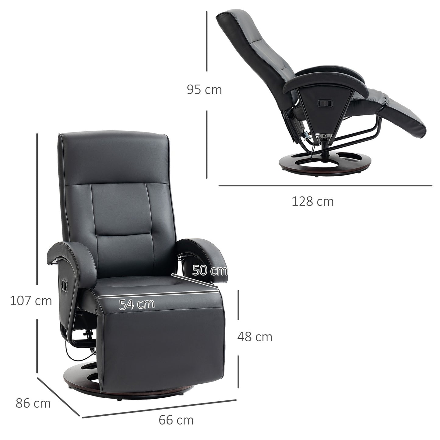 Swivel Chair, Faux Leather, Reclining, Black