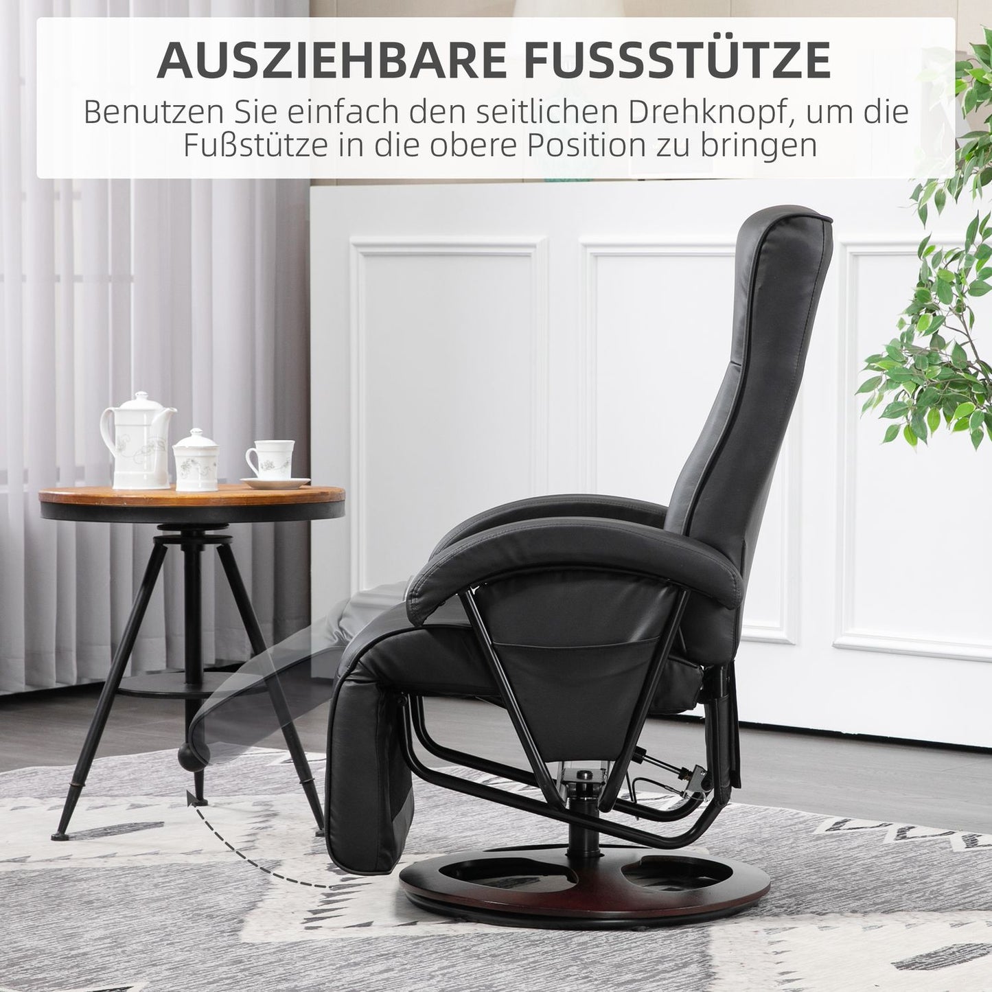 Swivel Chair, Faux Leather, Reclining, Black