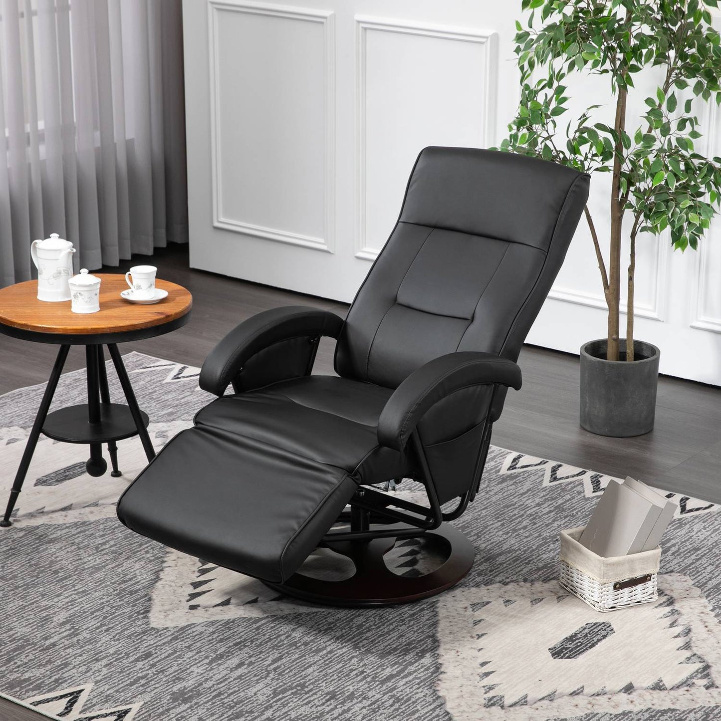 Swivel Chair, Faux Leather, Reclining, Black